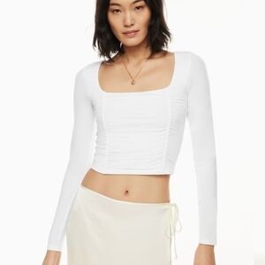 Wilfred Aritzia Elegant Ruched Clean Girl Cottagecore White Long Sleeve Top Sz S